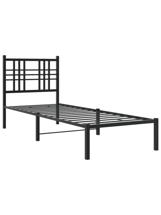 Gultas rāmis ar galvgali, melns metāls, 75x190 cm
