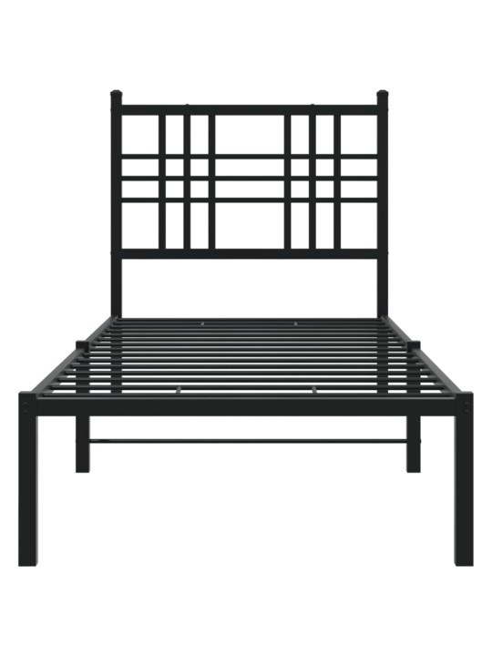 Gultas rāmis ar galvgali, melns metāls, 75x190 cm