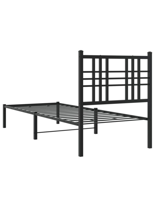 Gultas rāmis ar galvgali, melns metāls, 75x190 cm