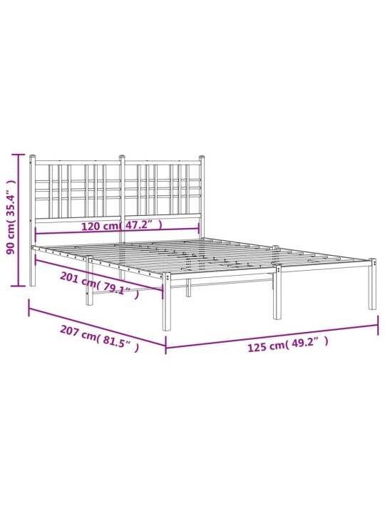 Gultas rāmis ar galvgali, melns metāls, 120x200 cm
