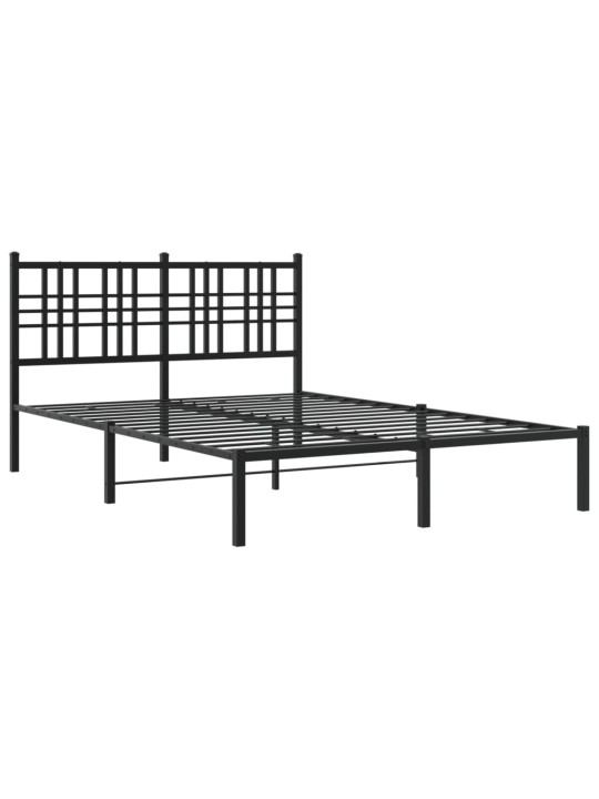 Gultas rāmis ar galvgali, melns metāls, 135x190 cm