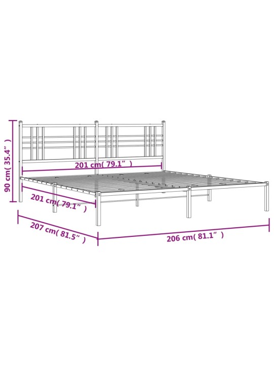 Gultas rāmis ar galvgali, melns metāls, 200x200 cm