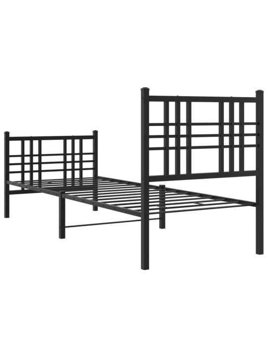 Gultas rāmis ar galvgali un kājgali, melns metāls, 75x190 cm