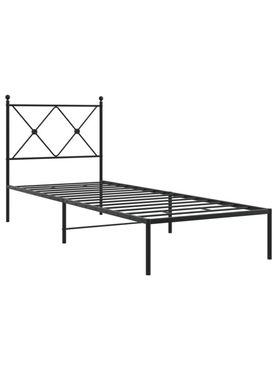 Gultas rāmis ar galvgali, melns metāls, 75x190 cm
