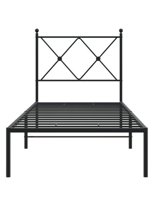 Gultas rāmis ar galvgali, melns metāls, 75x190 cm