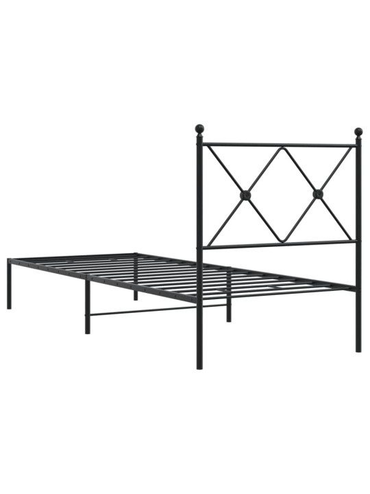 Gultas rāmis ar galvgali, melns metāls, 75x190 cm
