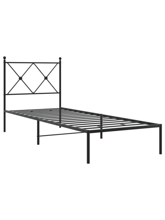 Gultas rāmis ar galvgali, melns metāls, 80x200 cm