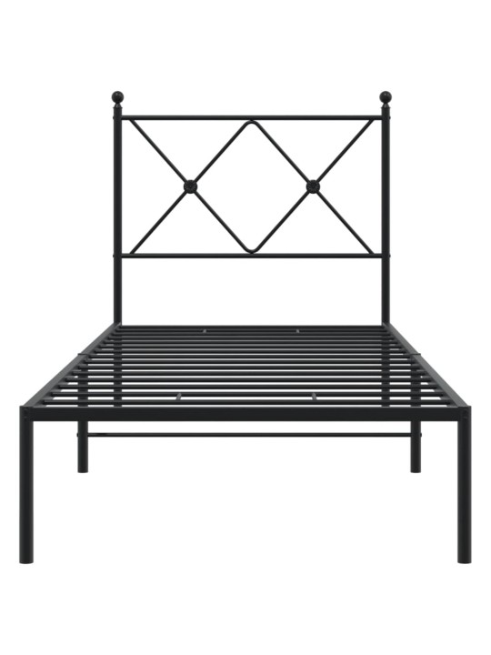 Gultas rāmis ar galvgali, melns metāls, 80x200 cm
