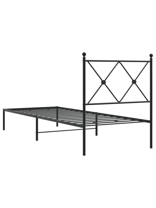 Gultas rāmis ar galvgali, melns metāls, 80x200 cm