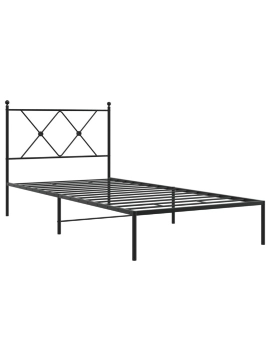 Gultas rāmis ar galvgali, melns metāls, 90x190 cm