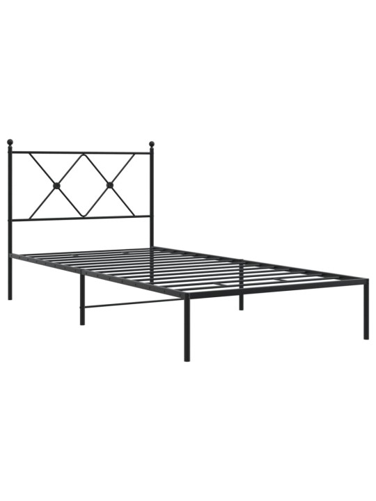 Gultas rāmis ar galvgali, melns metāls, 90x200 cm