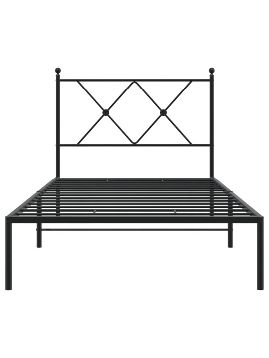 Gultas rāmis ar galvgali, melns metāls, 90x200 cm