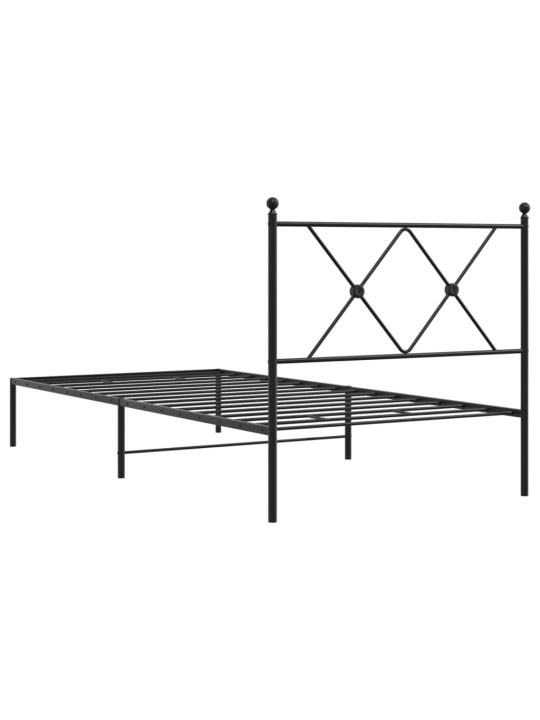Gultas rāmis ar galvgali, melns metāls, 90x200 cm