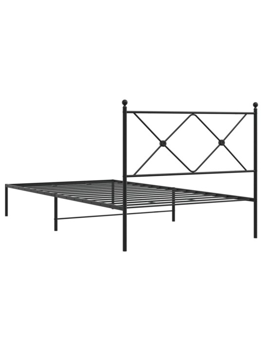 Gultas rāmis ar galvgali, melns metāls, 100x190 cm