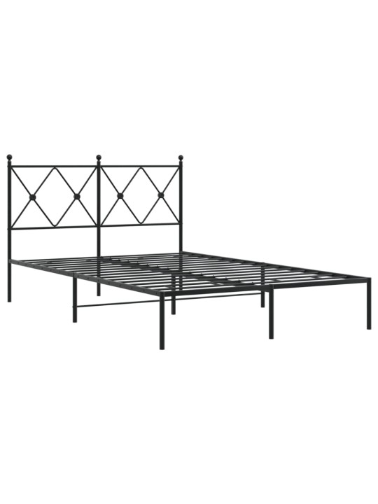 Gultas rāmis ar galvgali, melns metāls, 120x190 cm