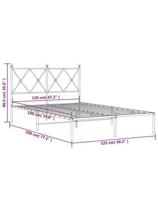 Gultas rāmis ar galvgali, melns metāls, 120x190 cm