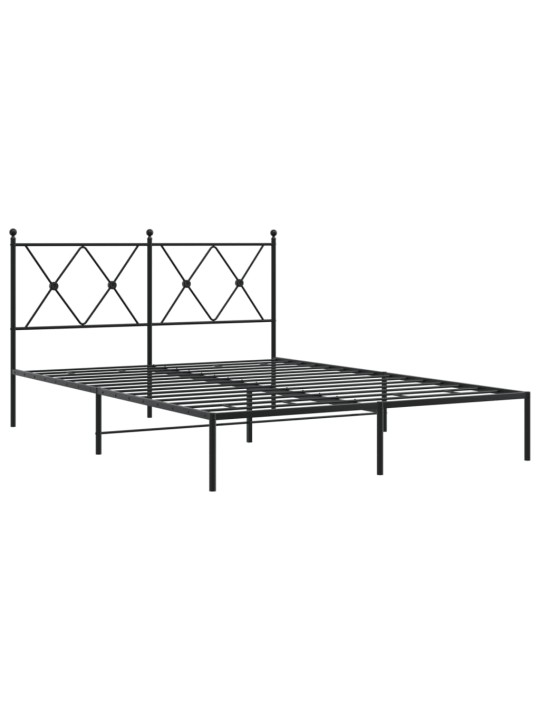 Gultas rāmis ar galvgali, melns metāls, 140x190 cm