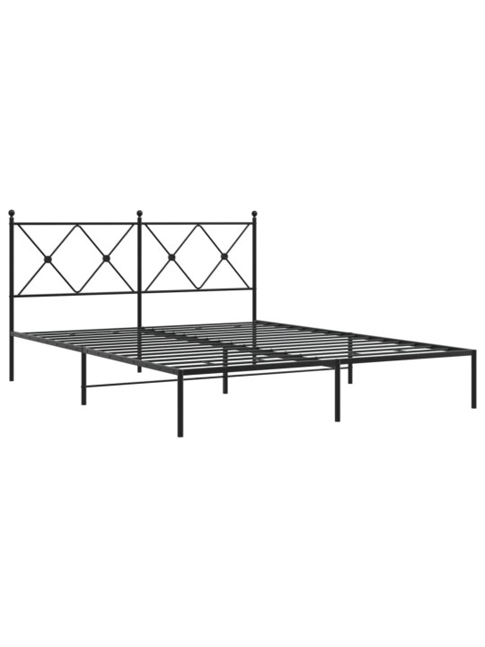 Gultas rāmis ar galvgali, melns metāls, 160x200 cm