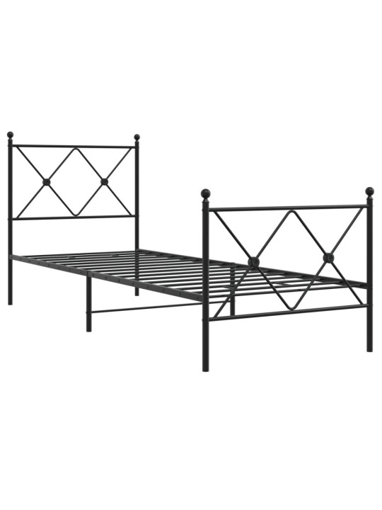 Gultas rāmis ar galvgali un kājgali, melns metāls, 75x190 cm