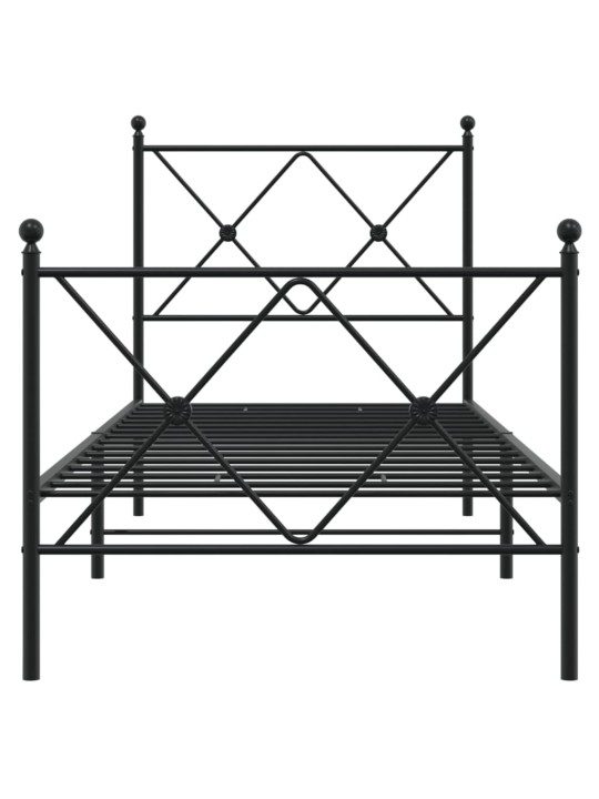 Gultas rāmis ar galvgali un kājgali, melns metāls, 75x190 cm