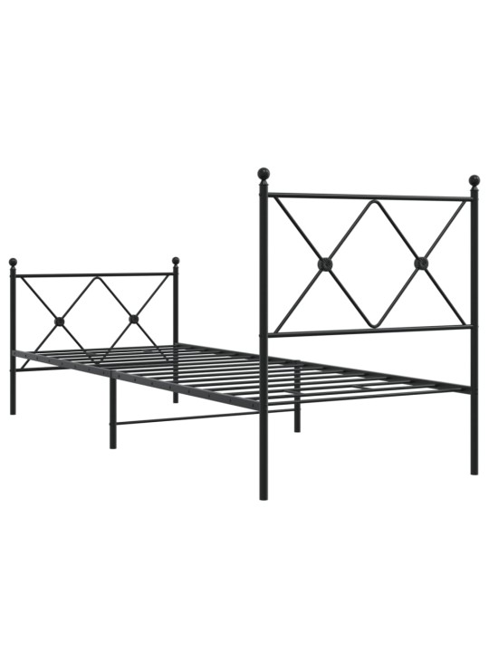 Gultas rāmis ar galvgali un kājgali, melns metāls, 75x190 cm