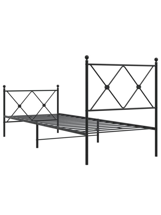 Gultas rāmis ar galvgali un kājgali, melns metāls, 80x200 cm