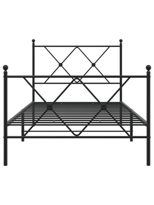 Gultas rāmis ar galvgali un kājgali, melns metāls, 90x190 cm