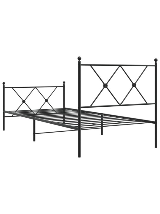 Gultas rāmis ar galvgali un kājgali, melns metāls, 90x190 cm