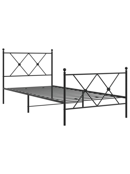 Gultas rāmis ar galvgali un kājgali, melns metāls, 90x200 cm