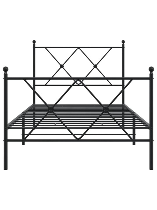 Gultas rāmis ar galvgali un kājgali, melns metāls, 90x200 cm
