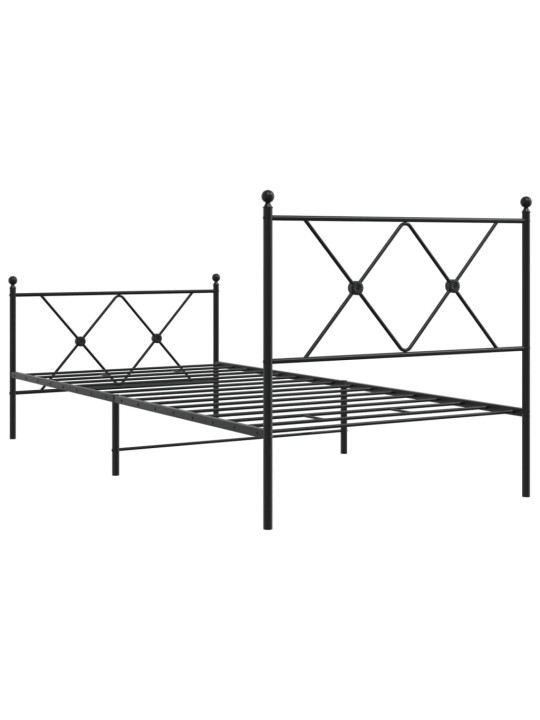 Gultas rāmis ar galvgali un kājgali, melns metāls, 90x200 cm