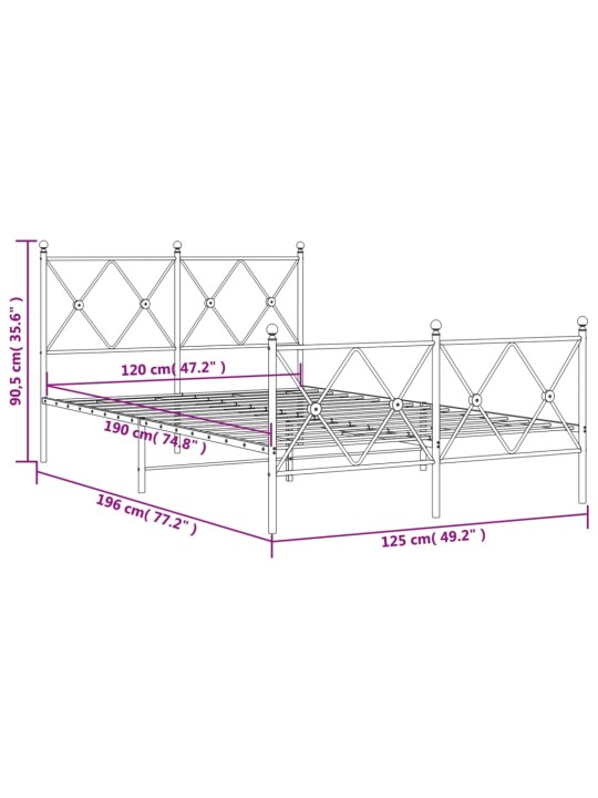 Gultas rāmis ar galvgali un kājgali, melns metāls, 120x190 cm