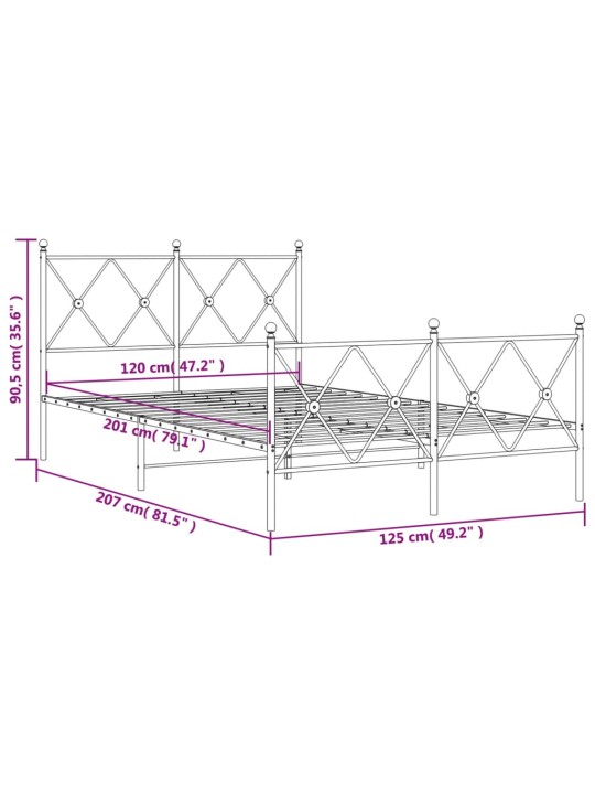 Gultas rāmis ar galvgali un kājgali, melns metāls, 120x200 cm