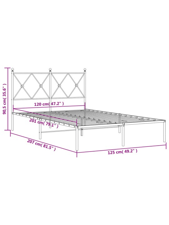 Gultas rāmis ar galvgali, balts metāls, 120x200 cm