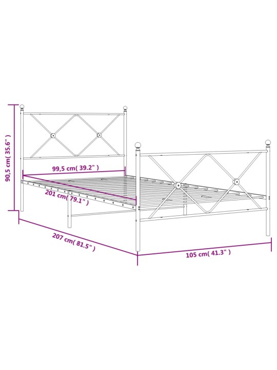 Gultas rāmis ar galvgali un kājgali, balts metāls, 100x200 cm