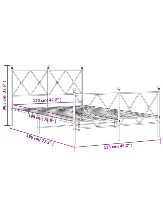 Gultas rāmis ar galvgali un kājgali, balts metāls, 120x190 cm