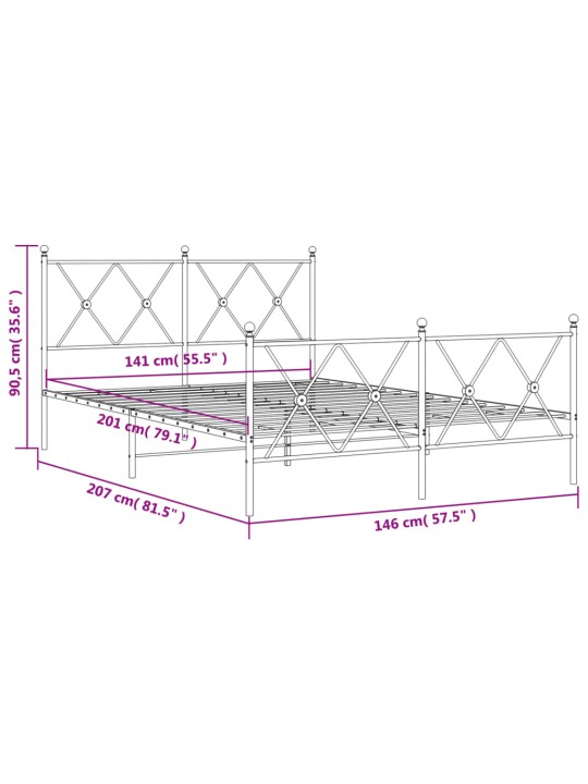Gultas rāmis ar galvgali un kājgali, balts metāls, 140x200 cm