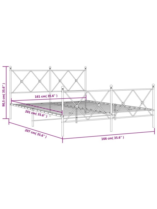 Gultas rāmis ar galvgali un kājgali, balts metāls, 160x200 cm