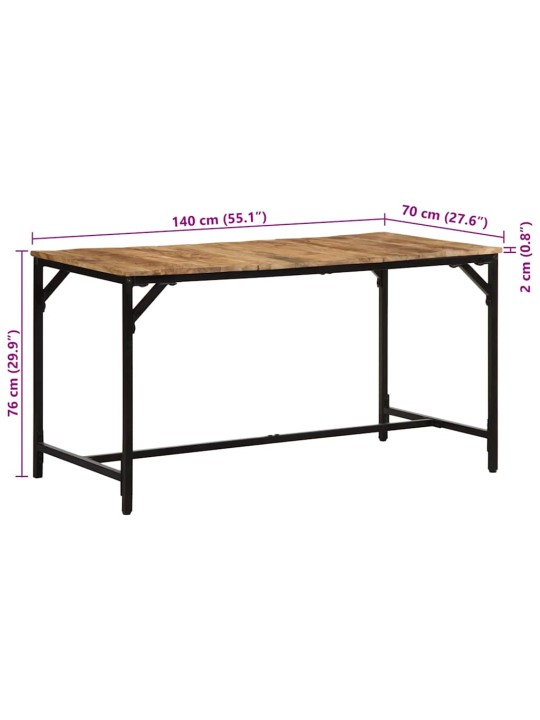 Virtuves galds, 140x70x75 cm, masīvkoka raupja mango