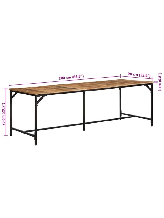 Virtuves galds, 220x90x75 cm, masīvkoka raupja mango