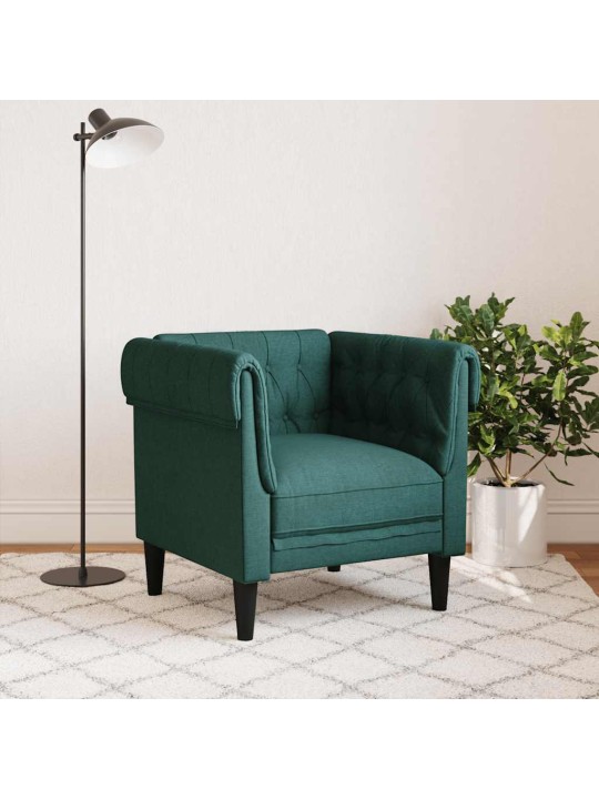 Chesterfield atpūtas krēsls, tumši zaļš audums