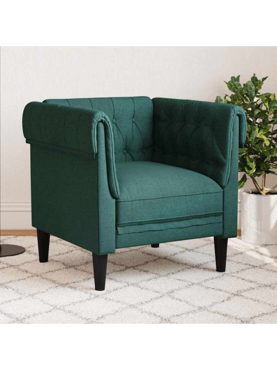 Chesterfield atpūtas krēsls, tumši zaļš audums
