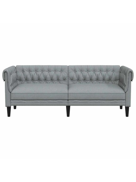 Trīsvietīgs Chesterfield dīvāns, gaiši pelēks audums