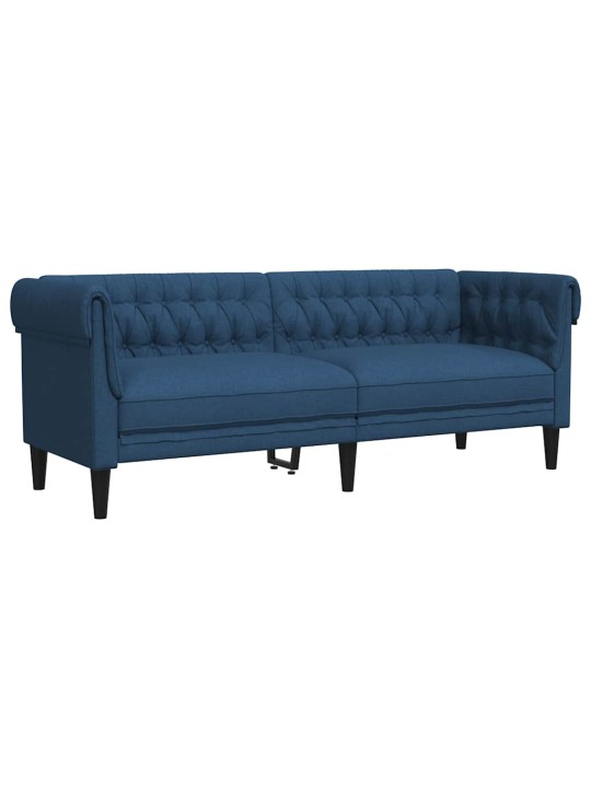 Trīsvietīgs chesterfield dīvāns, zils audums