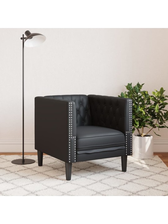 Chesterfield dīvāna krēsls melns mākslīgās ādas