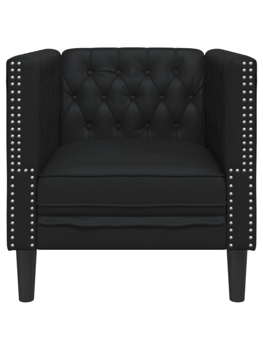 Chesterfield dīvāna krēsls melns mākslīgās ādas
