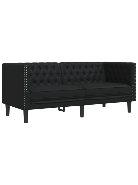 Divvietīgs chesterfield dīvāns, melna mākslīgā āda