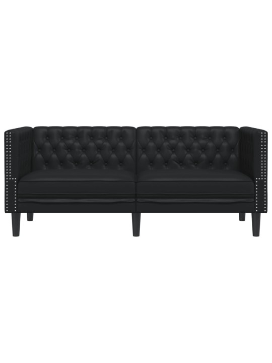 Divvietīgs chesterfield dīvāns, melna mākslīgā āda