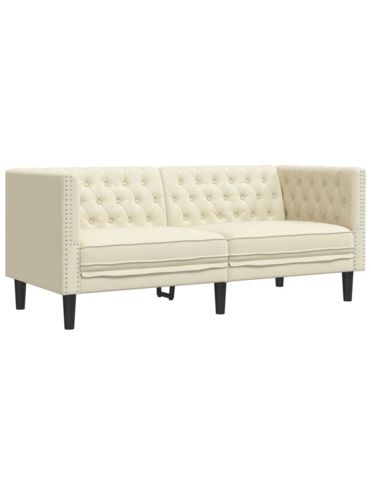Divvietīgs chesterfield dīvāns, krēmkrāsas mākslīgā āda