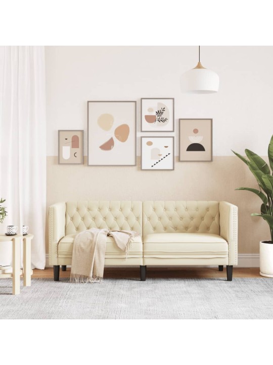 Divvietīgs chesterfield dīvāns, krēmkrāsas mākslīgā āda